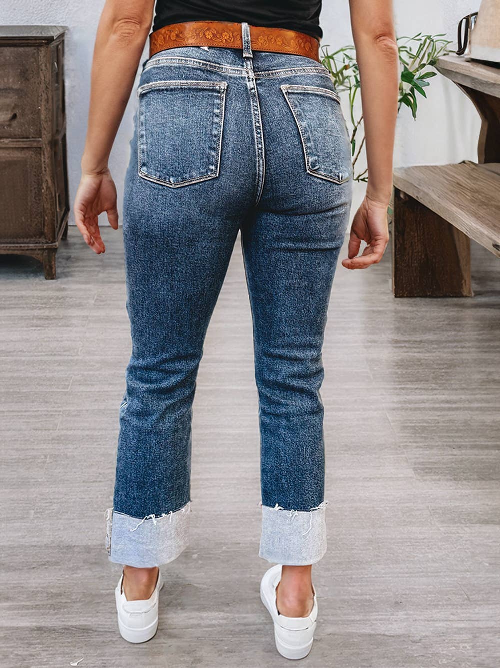 Turn-up Cuff Distressed Jeans