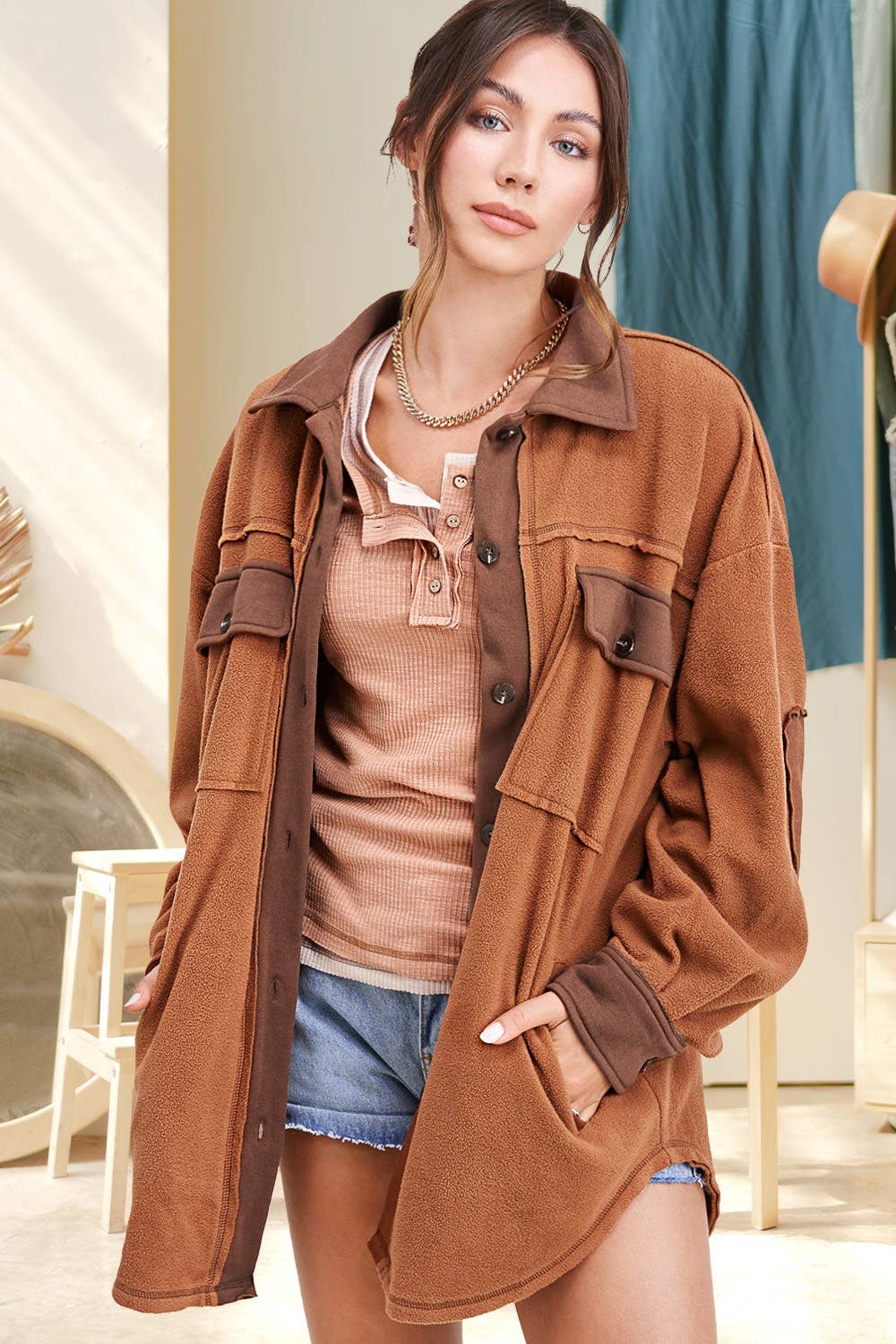 Soft Button Down Long Sleeve Fleece Jacket