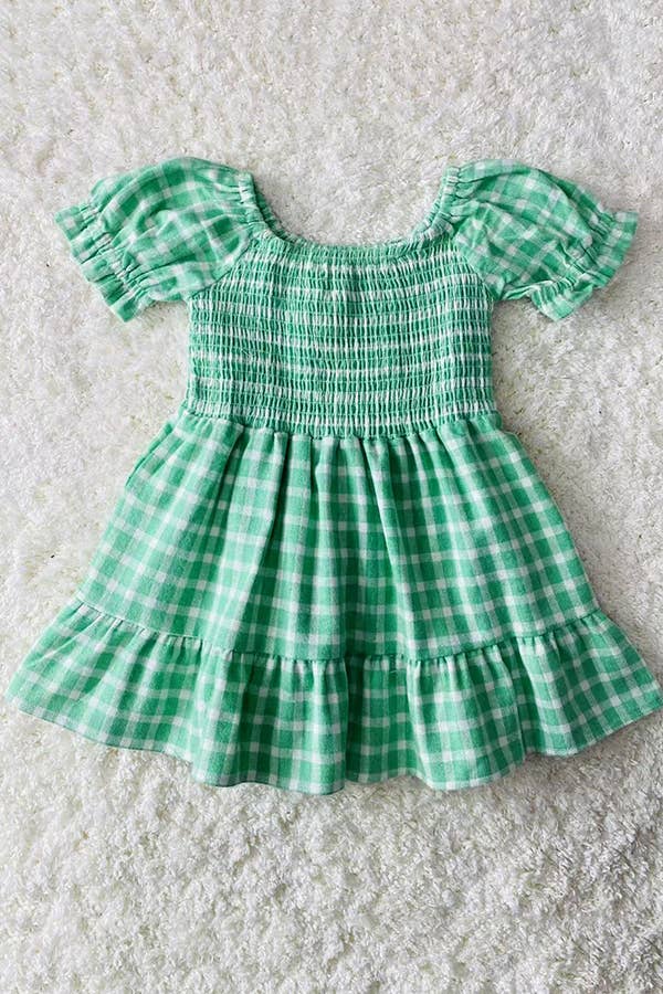 Girl’s Green plaid smocked dress