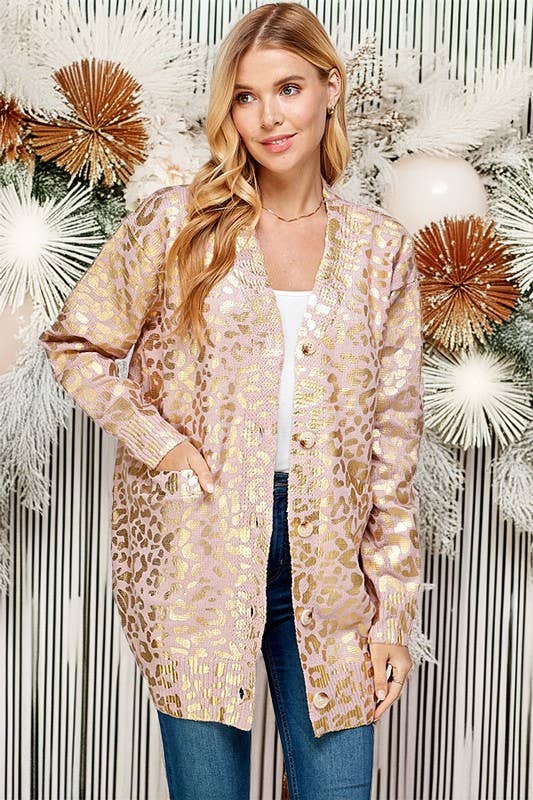 Golden Foil Animal Print Cardigan