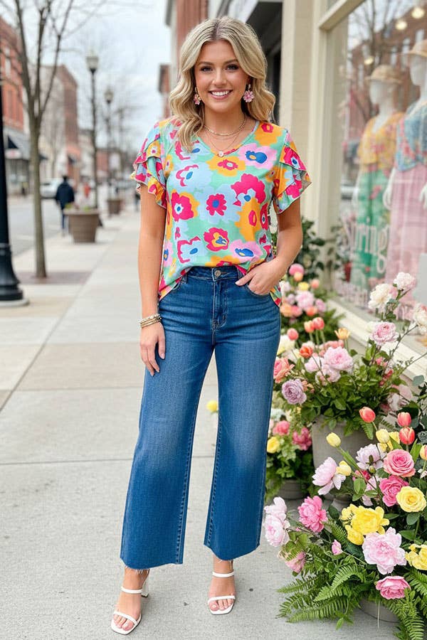 Floral Short sleeve ruffle top