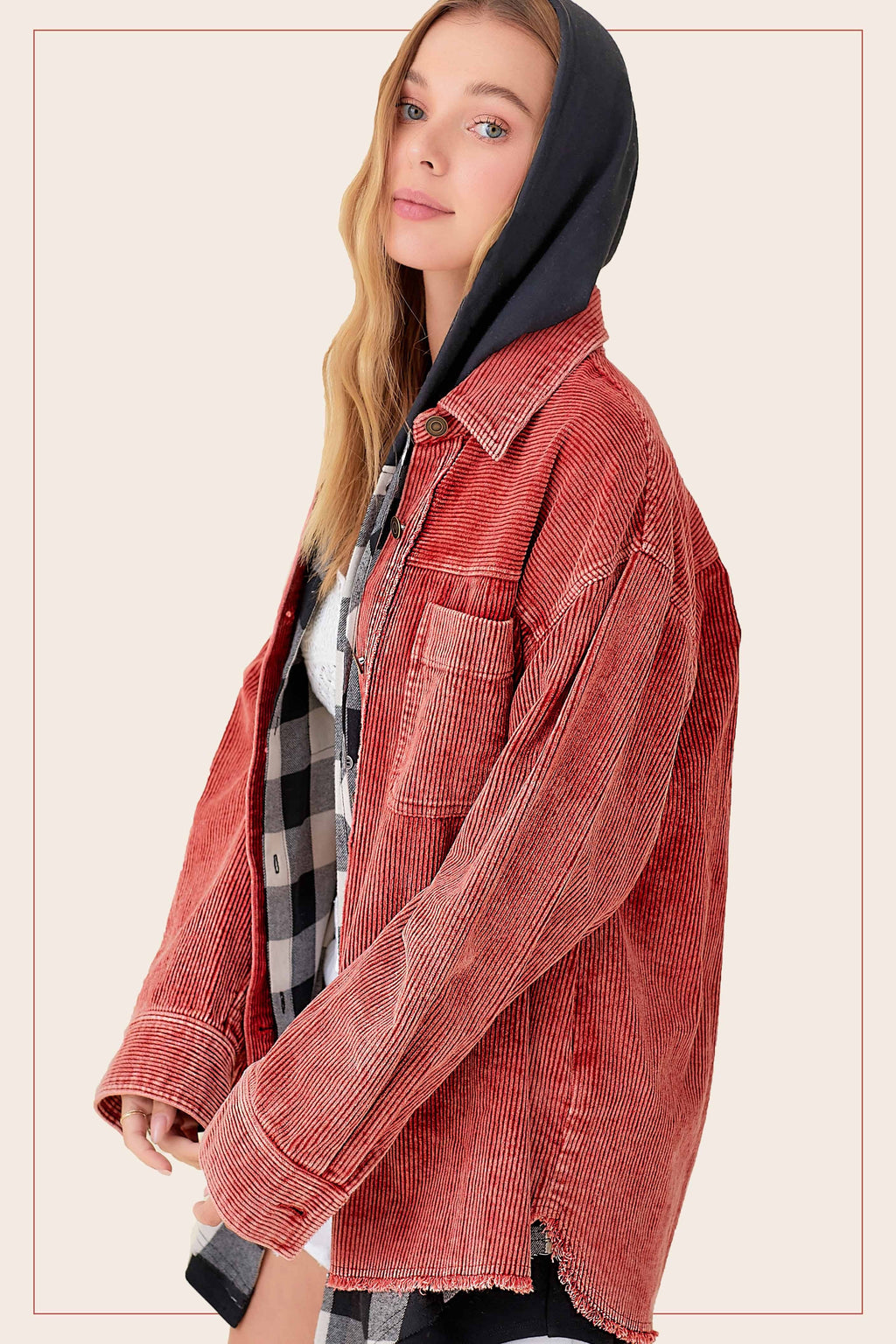 Oversized Washed Fabric Corduroy Button Down Jacket