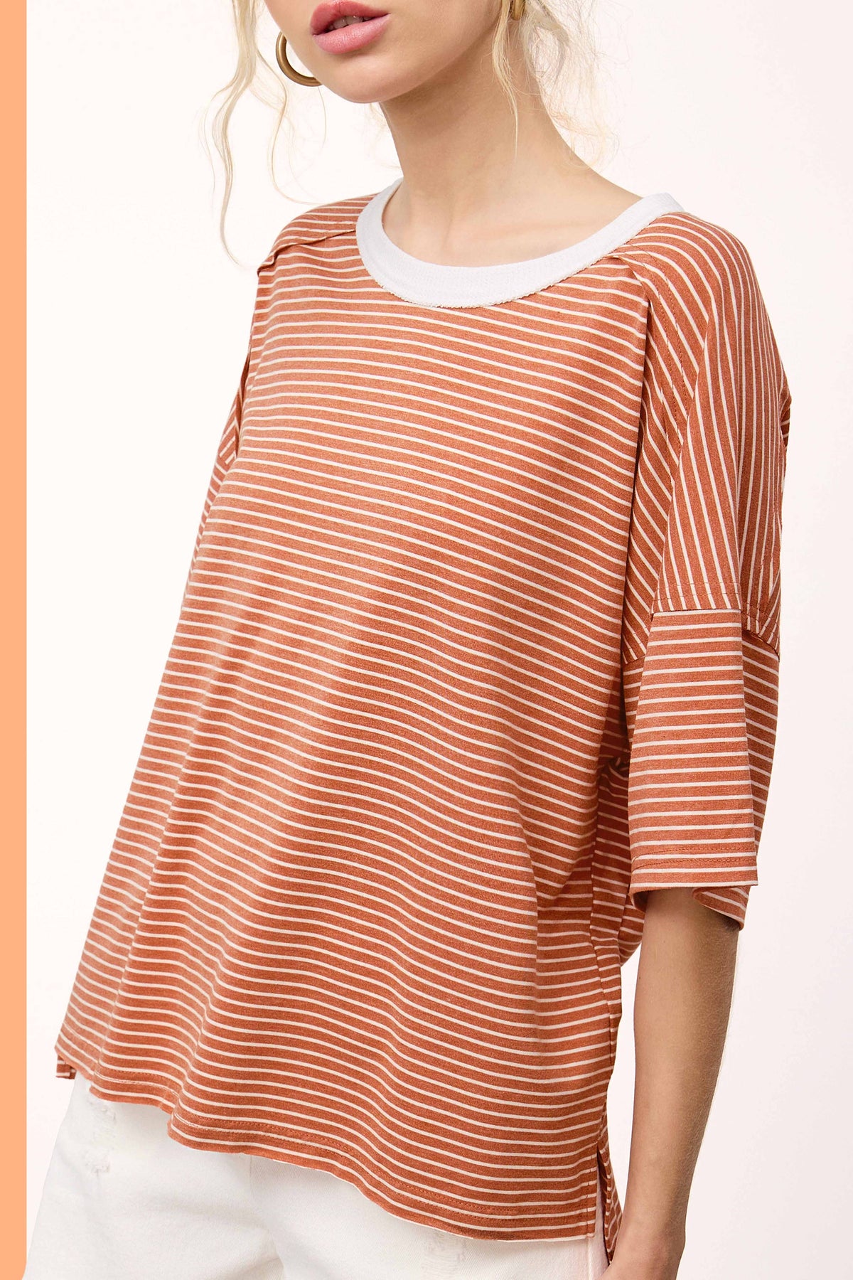 Basic Striped Drop Shoulder Top