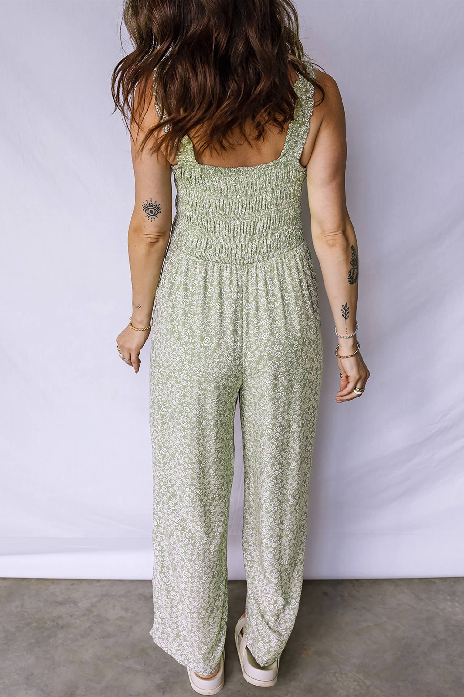 Floral Smocked Square Neck Jumpsuit