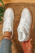 Leather Detail Shimmer Leopard Printed Sneakers