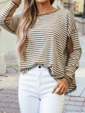 Stripe Patchwork Round Neck Long Sleeve Blouse
