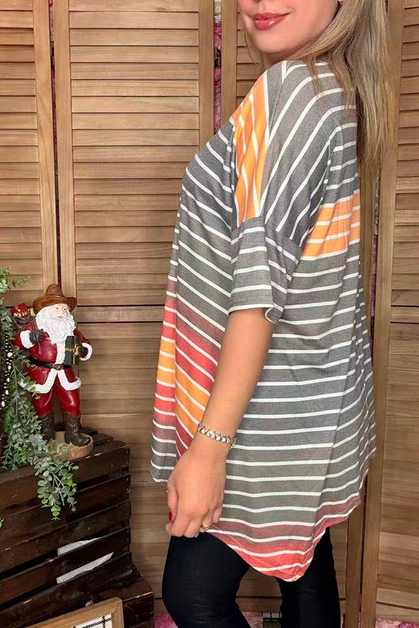 Striped irregular bottom blouse