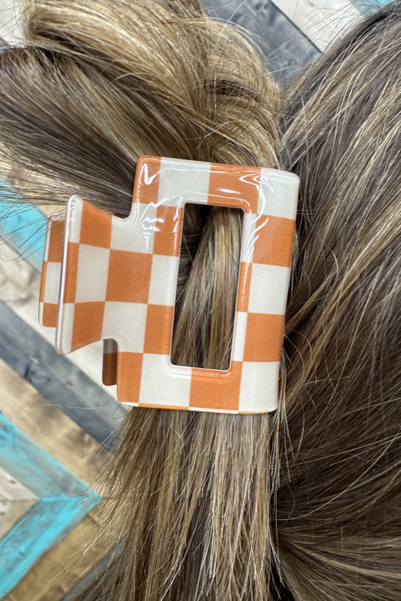 Mini Checked Funky Orange Clip