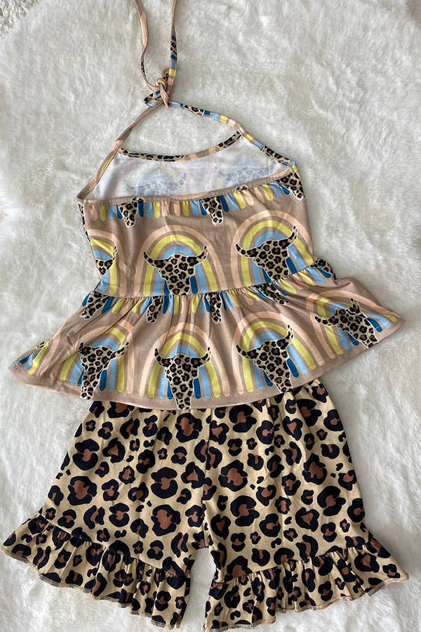 Girl’s Leopard bull sleeveless top & shorts set