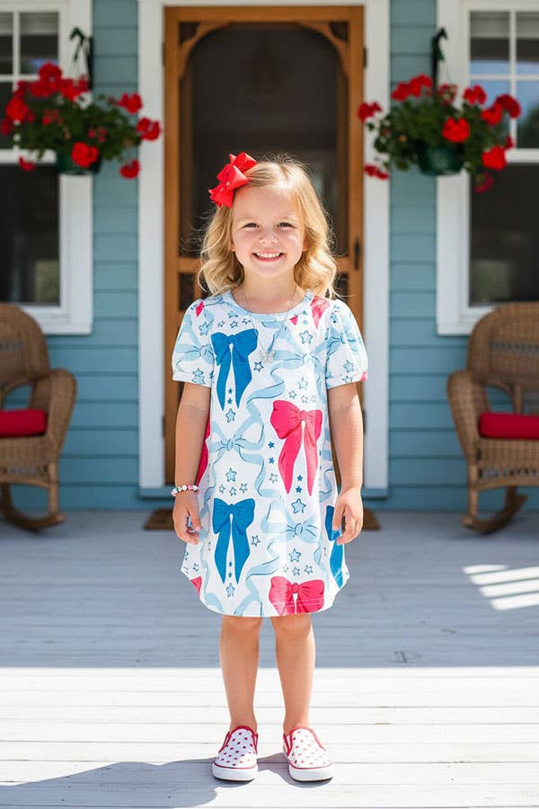Girl’s Blue & pink bows dress