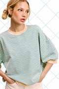 Loose Fit Striped Crew Mock Neck Top