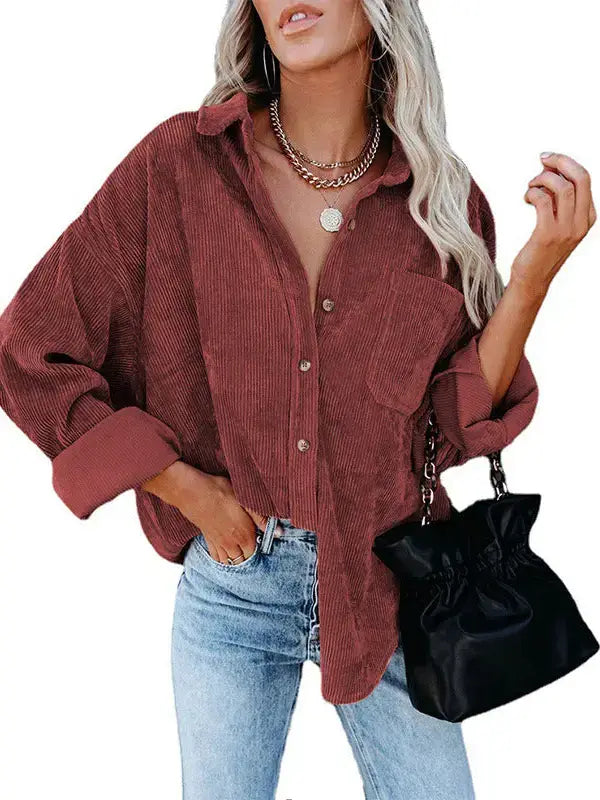 Corduroy Button-Down Oversized Top