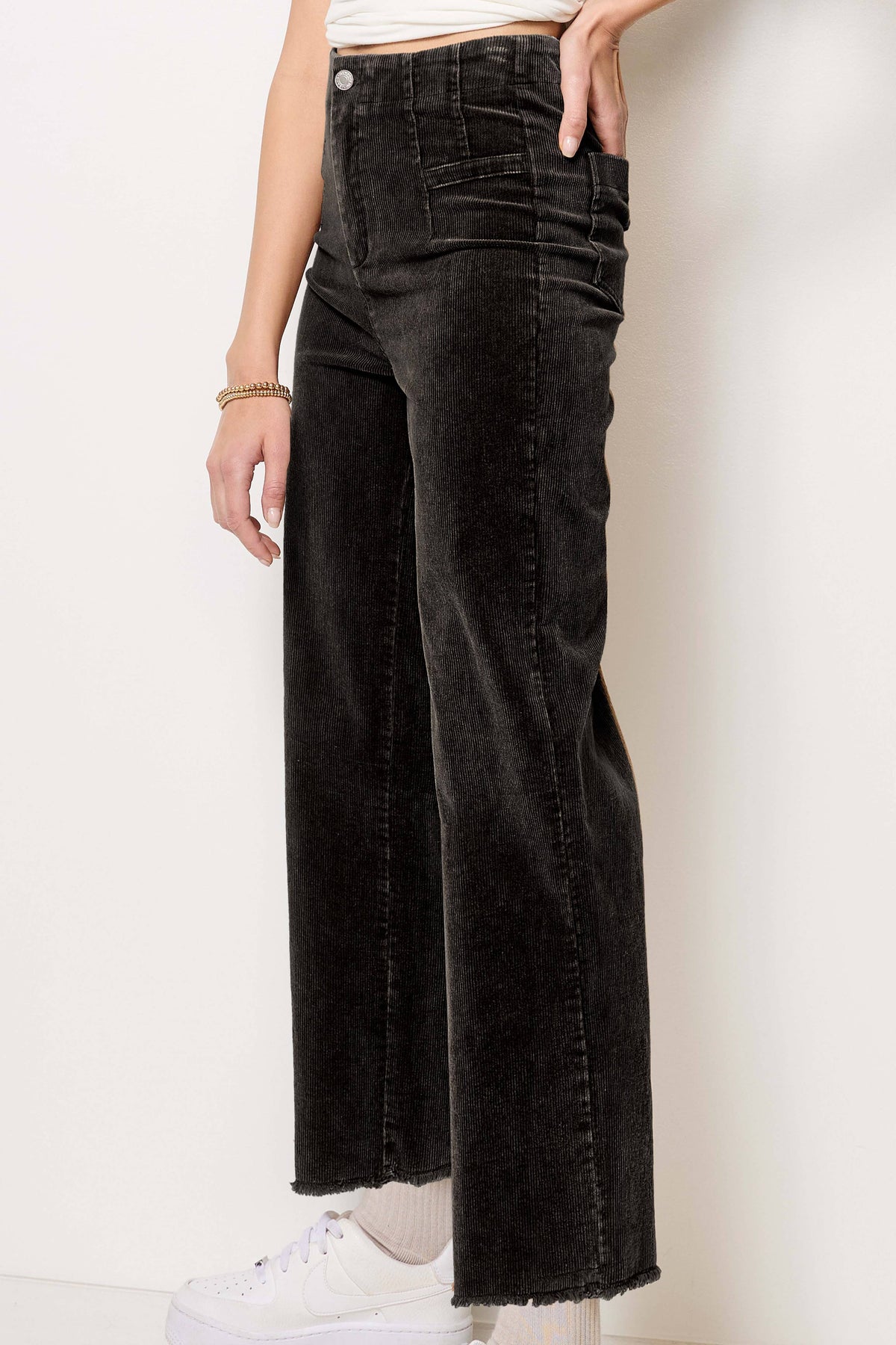 Mineral Wash High Waisted Wide Leg Corduroy Pants