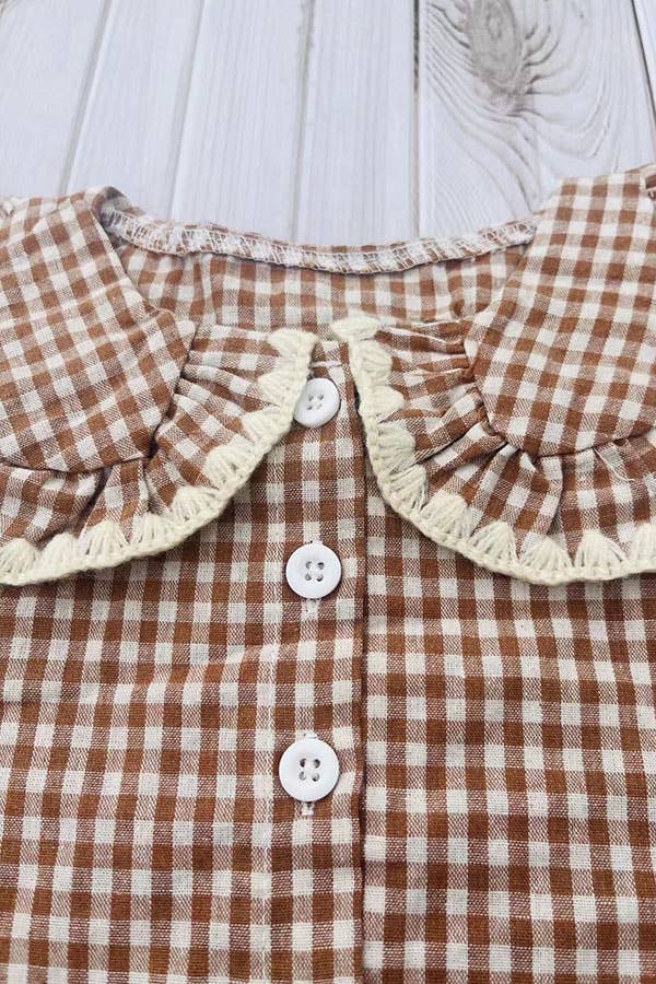 Girl’s brown plaid top & skirt set