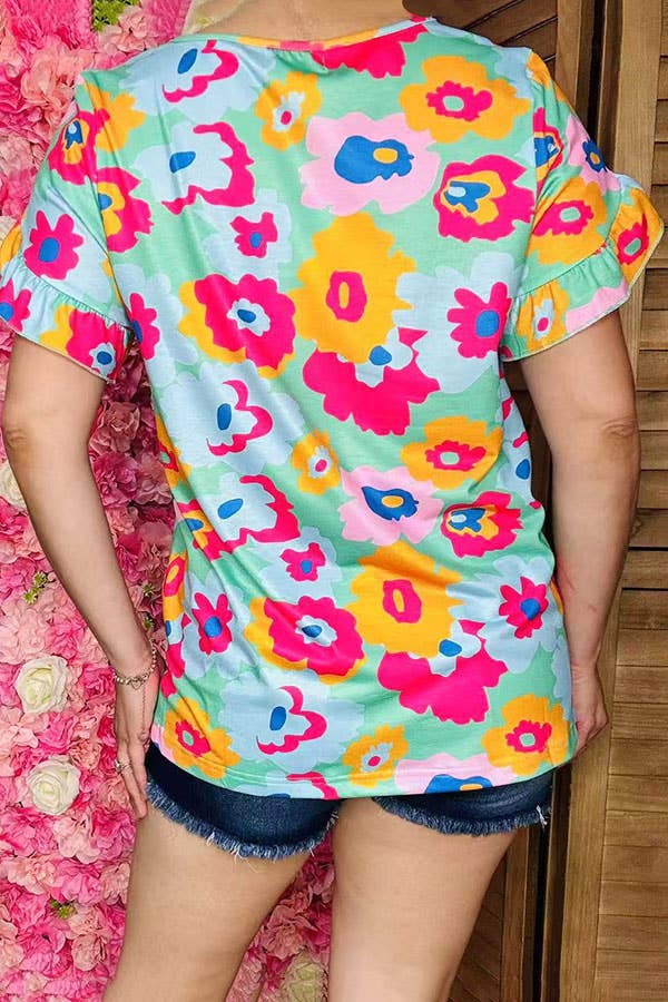 Floral Short sleeve ruffle top