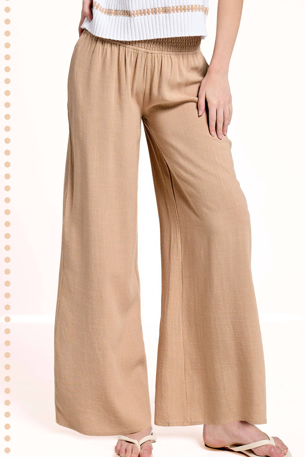Smocked High Waist Pants with Side Pockets
