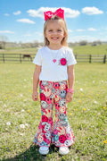 Smiley face printed top & double ruffle pant set
