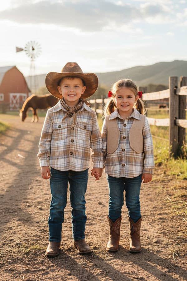 Brown plaid Flannel-kids