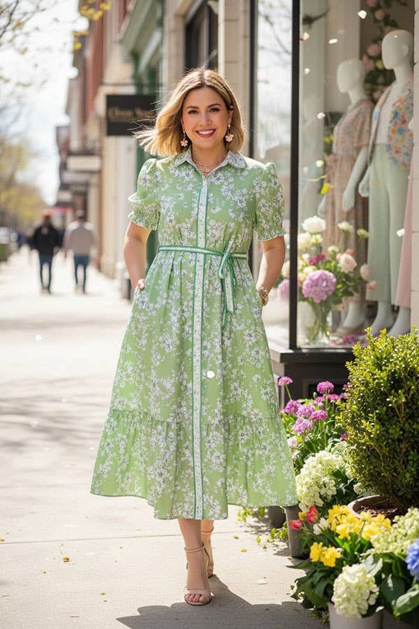 Green floral printed maxi dress