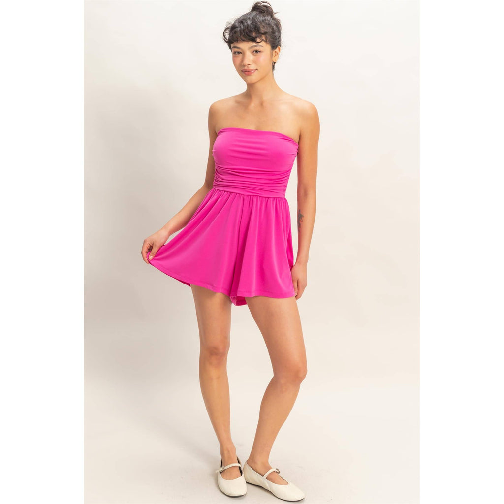 Strapless Ruched Side Romper