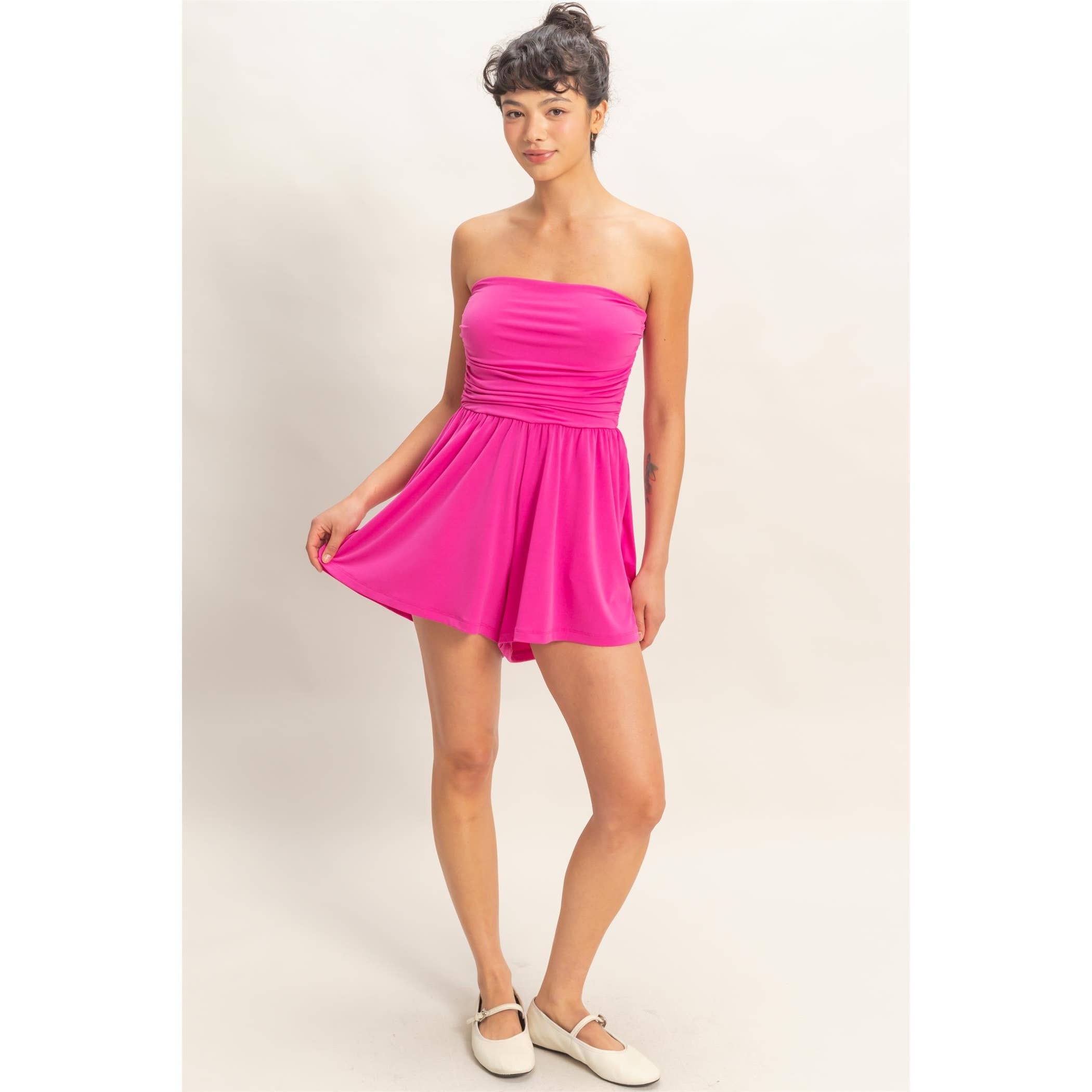 Strapless Ruched Side Romper