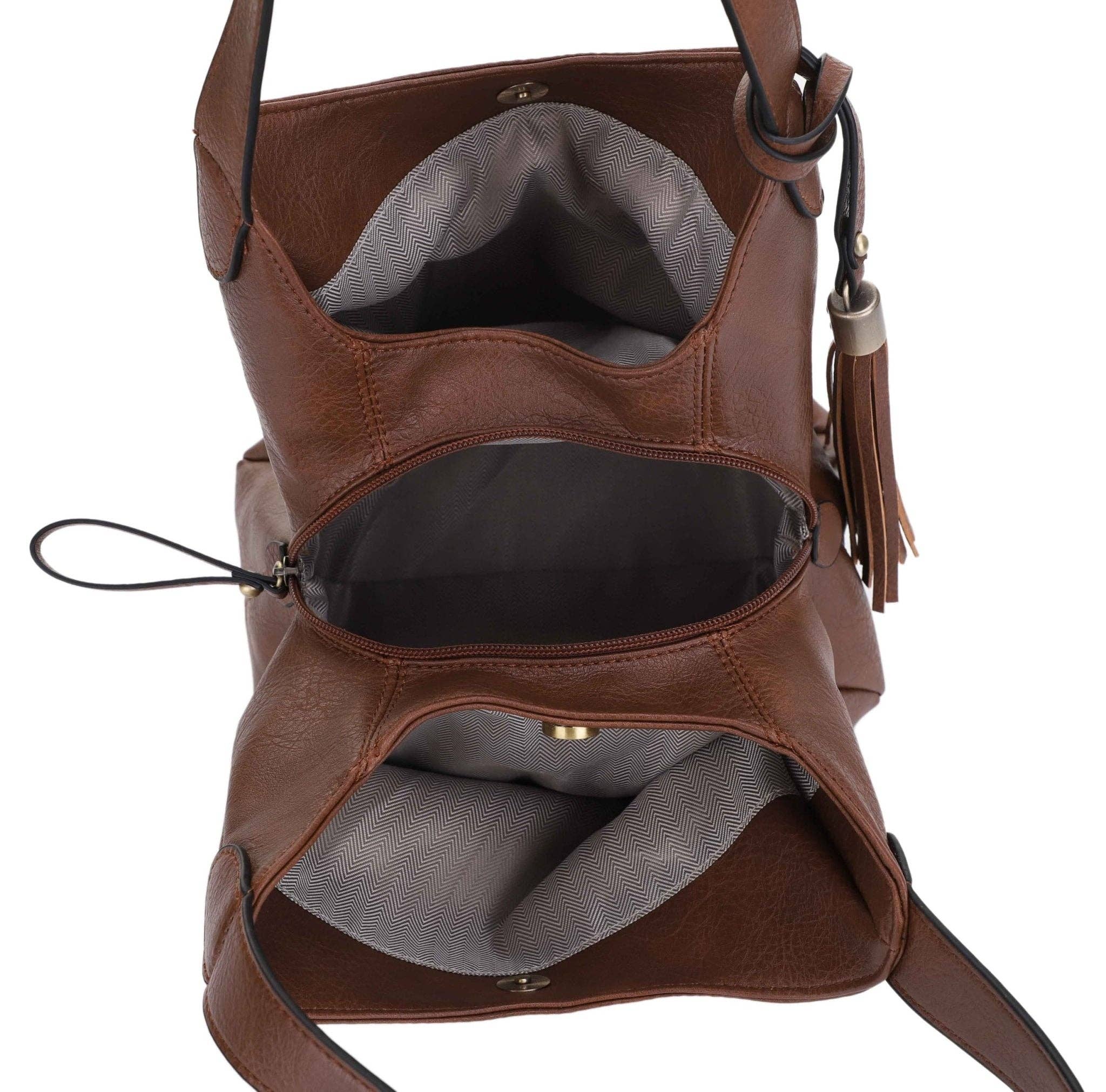 Isela Three Compartment Tote Bag With Tassel