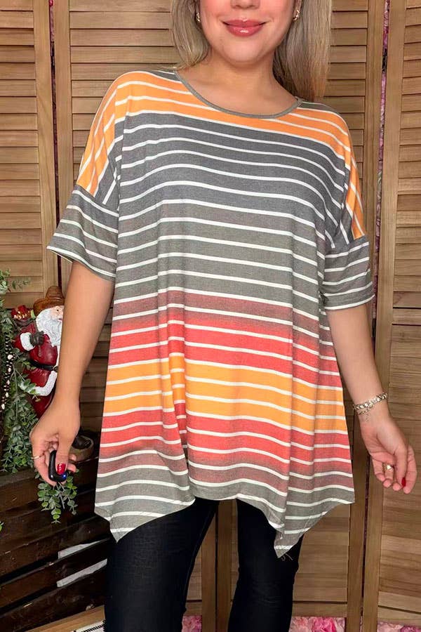 Striped irregular bottom blouse