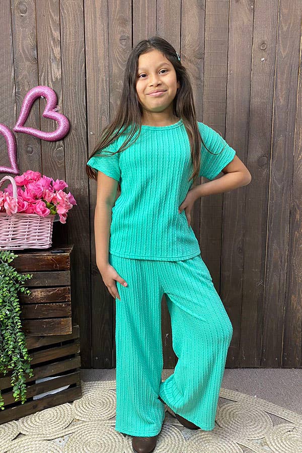 Girl’s Knit turquoise top & pant sets