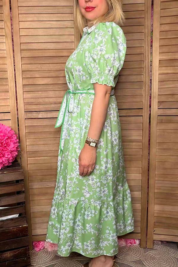Green floral printed maxi dress