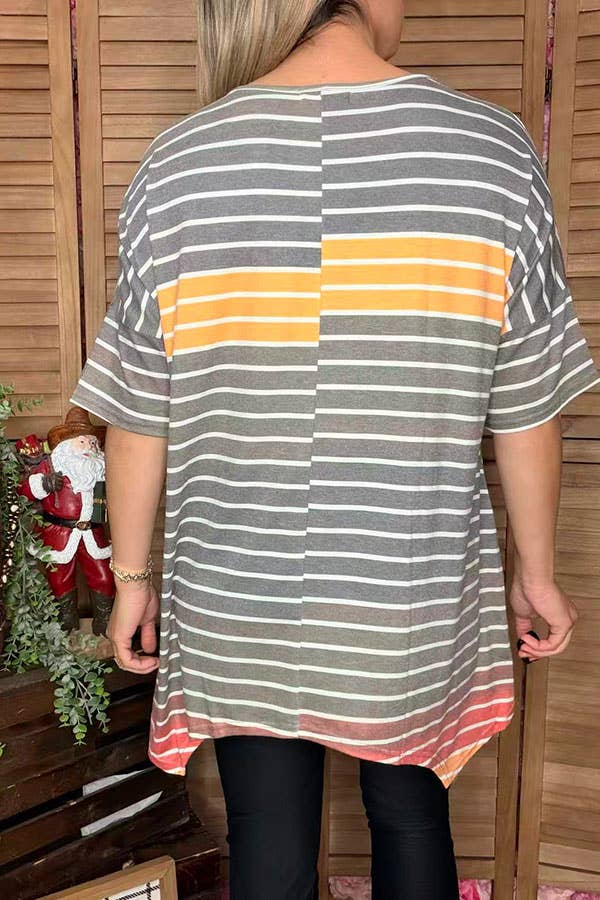 Striped irregular bottom blouse