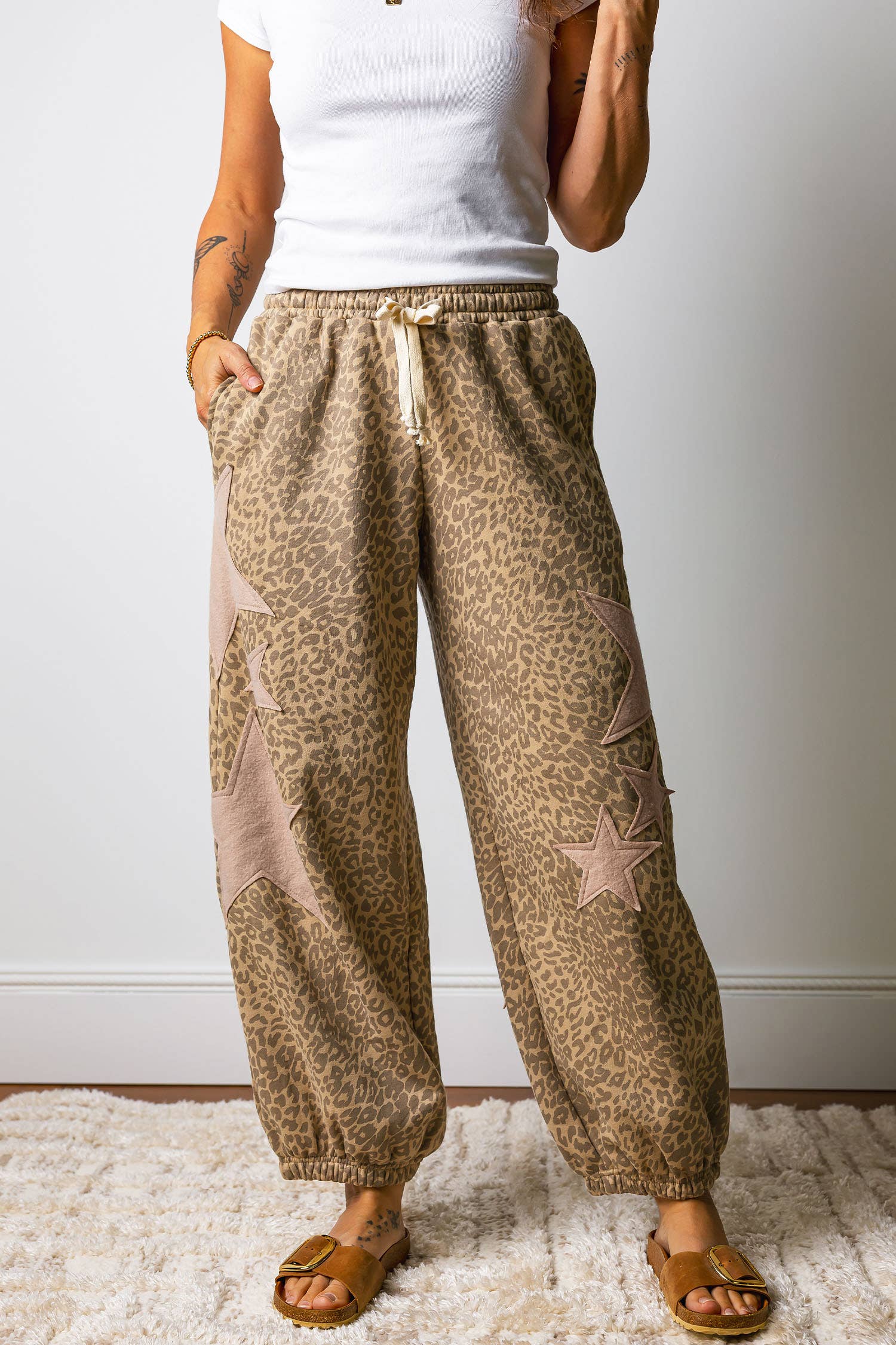 Leopard Star Patch Jogger Pants