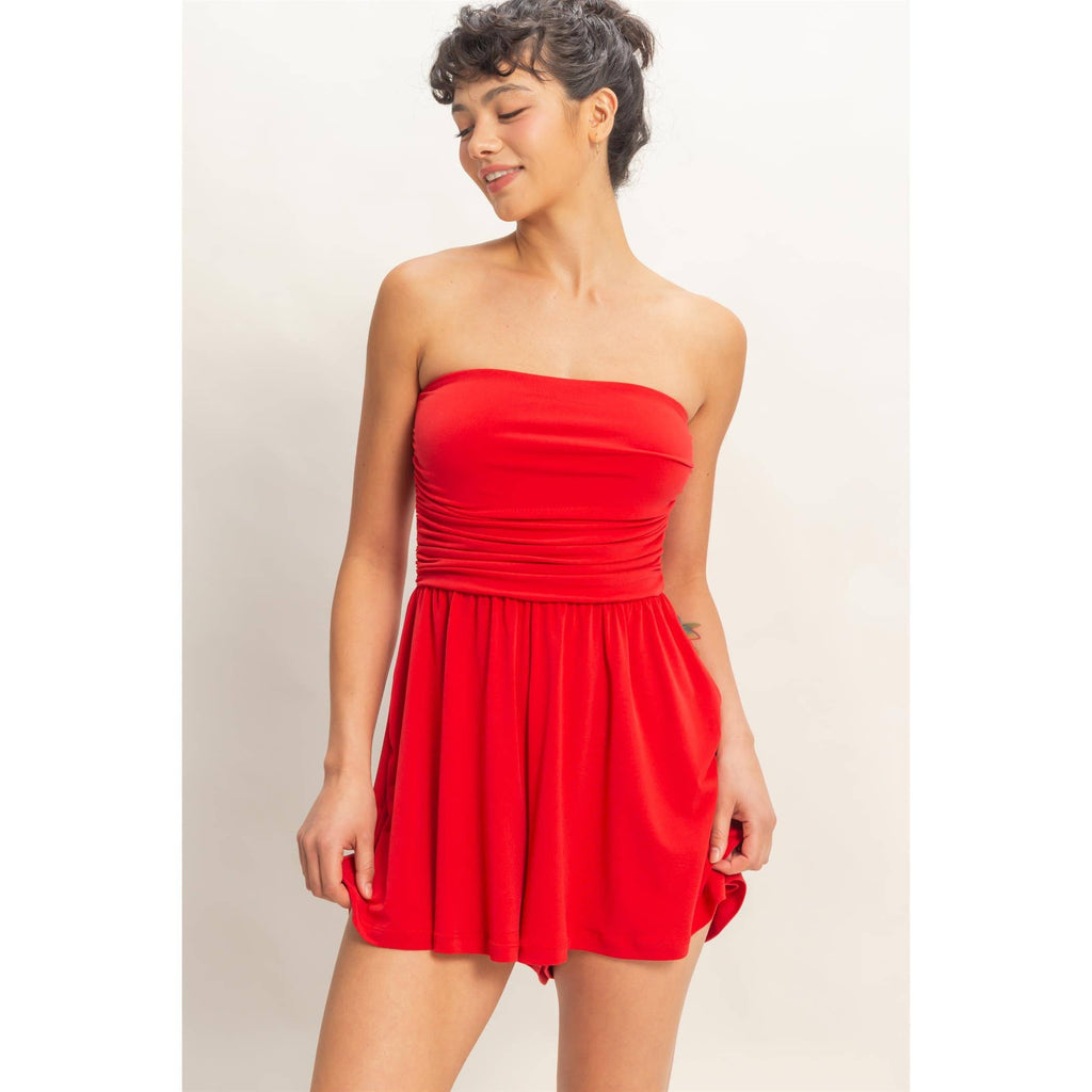 Strapless Ruched Side Romper