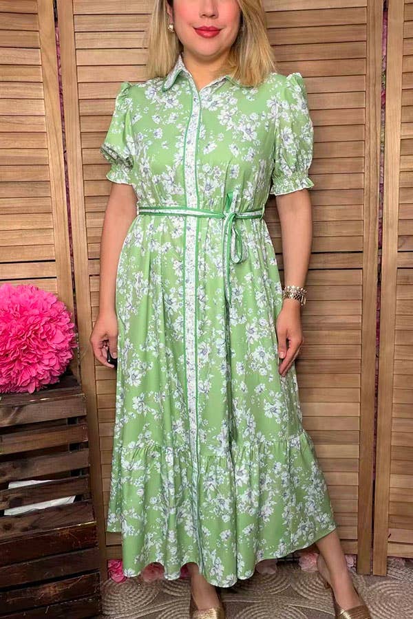 Green floral printed maxi dress