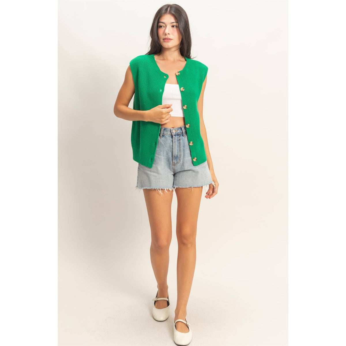 Sleeveless Button-Up Ribbed Vest