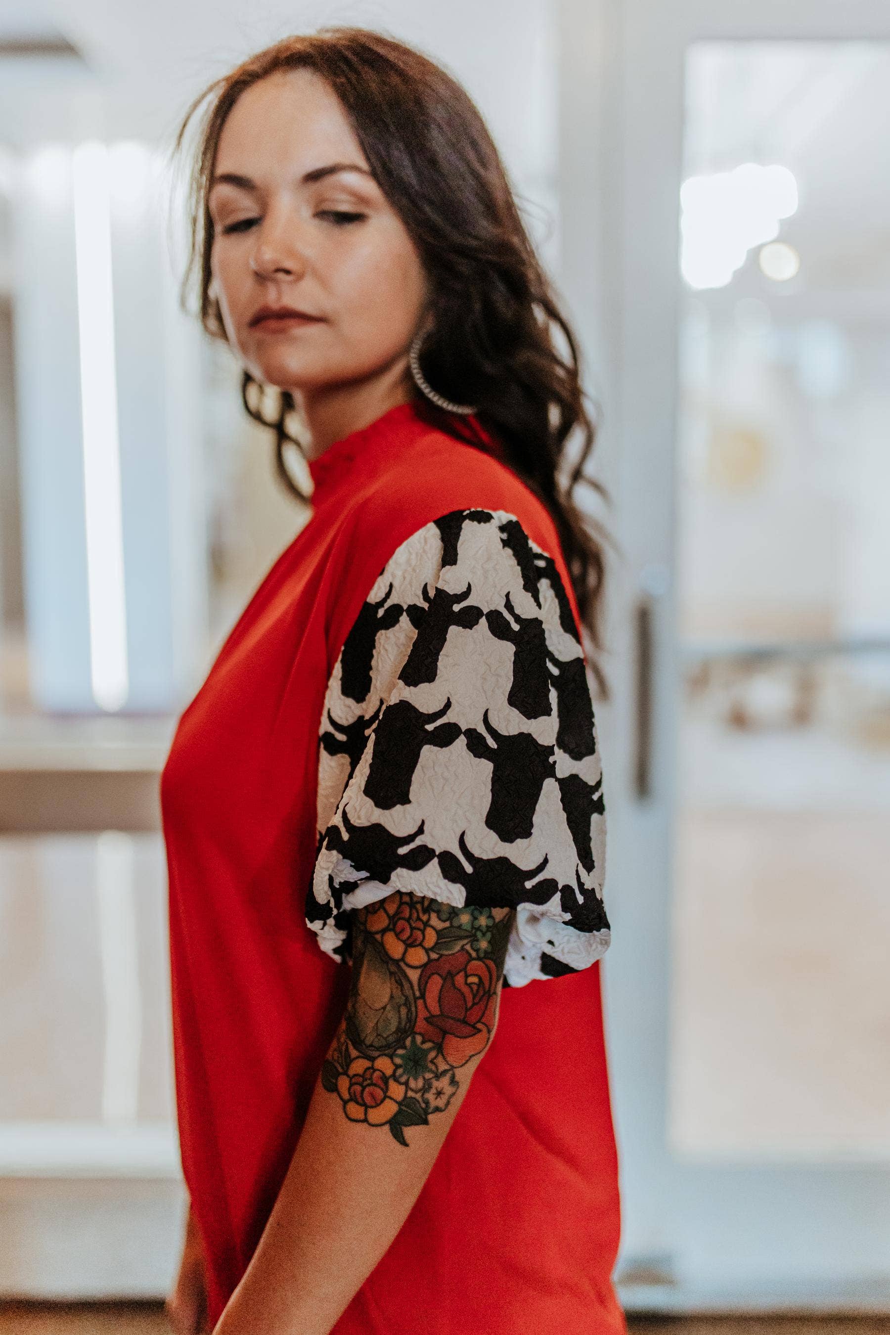 Red Bubble Sleeve Blouse