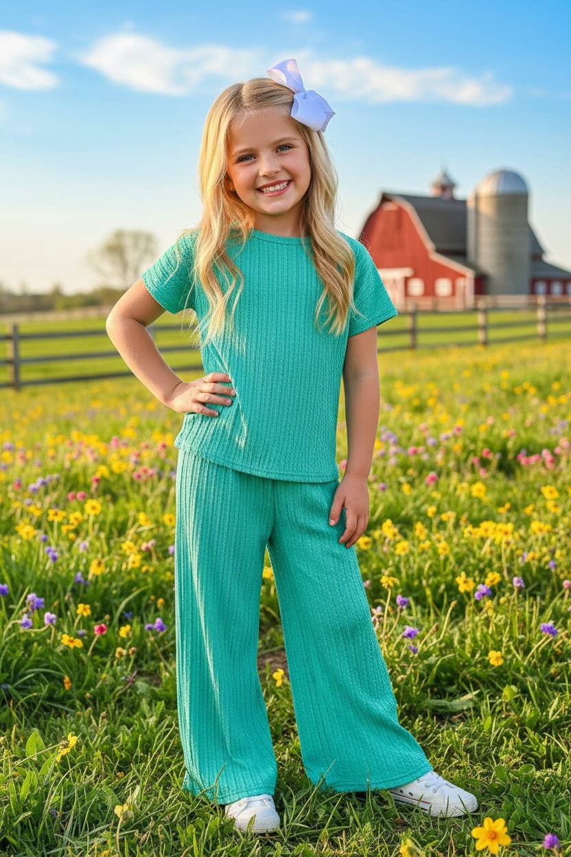 Girl’s Knit turquoise top & pant sets