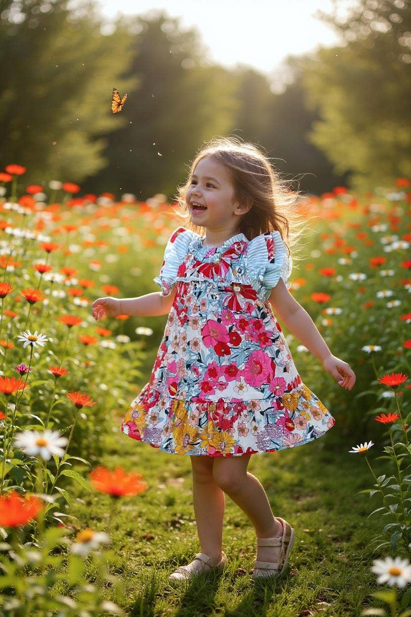 Girl’s floral printed smocked dress
