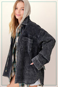 Oversized Washed Fabric Corduroy Button Down Jacket