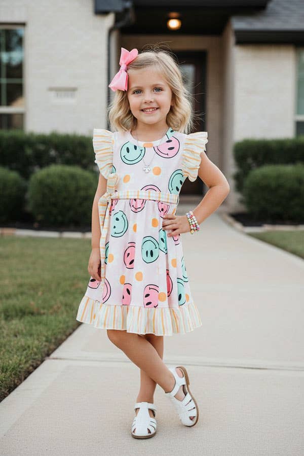 Girl’s happy face & daisy swirl dress
