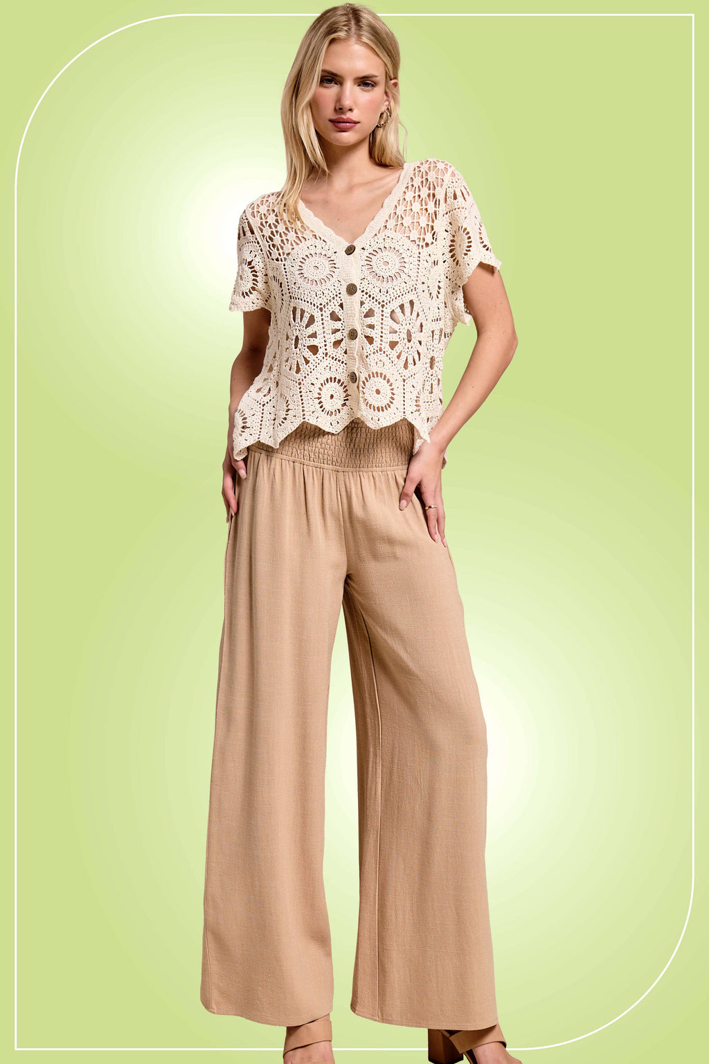 Smocked High Waist Pants with Side Pockets