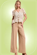 Smocked High Waist Pants with Side Pockets