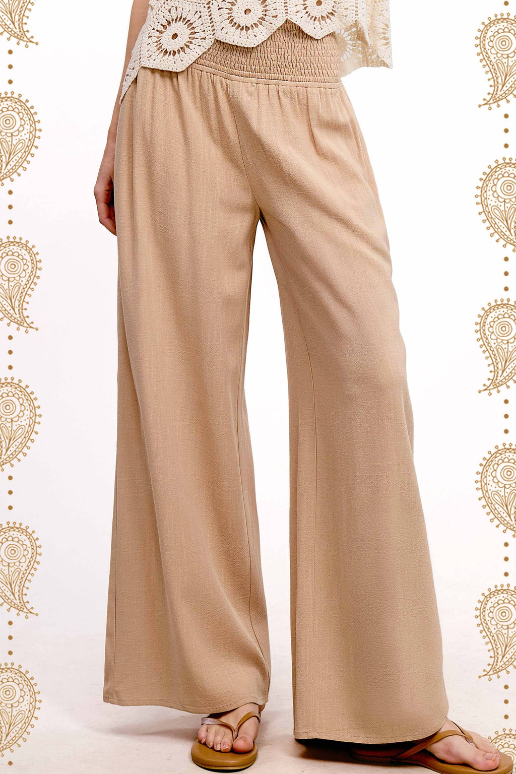 Smocked High Waist Pants with Side Pockets