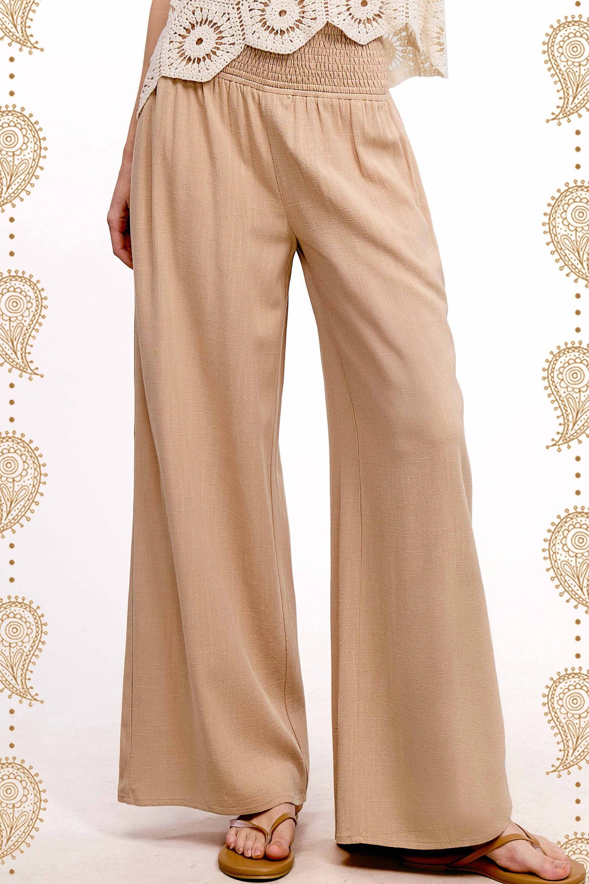 Smocked High Waist Pants with Side Pockets