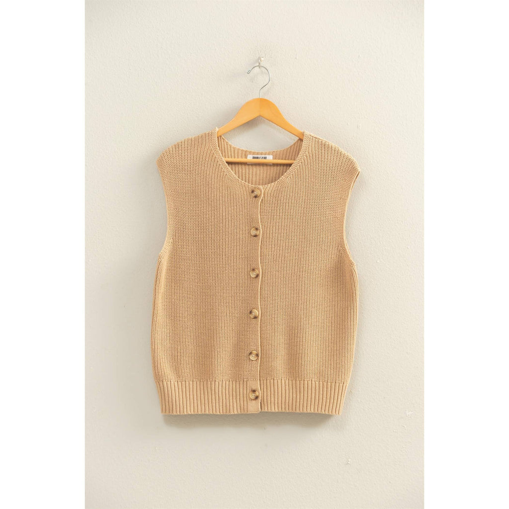 Sleeveless Button-Up Ribbed Vest