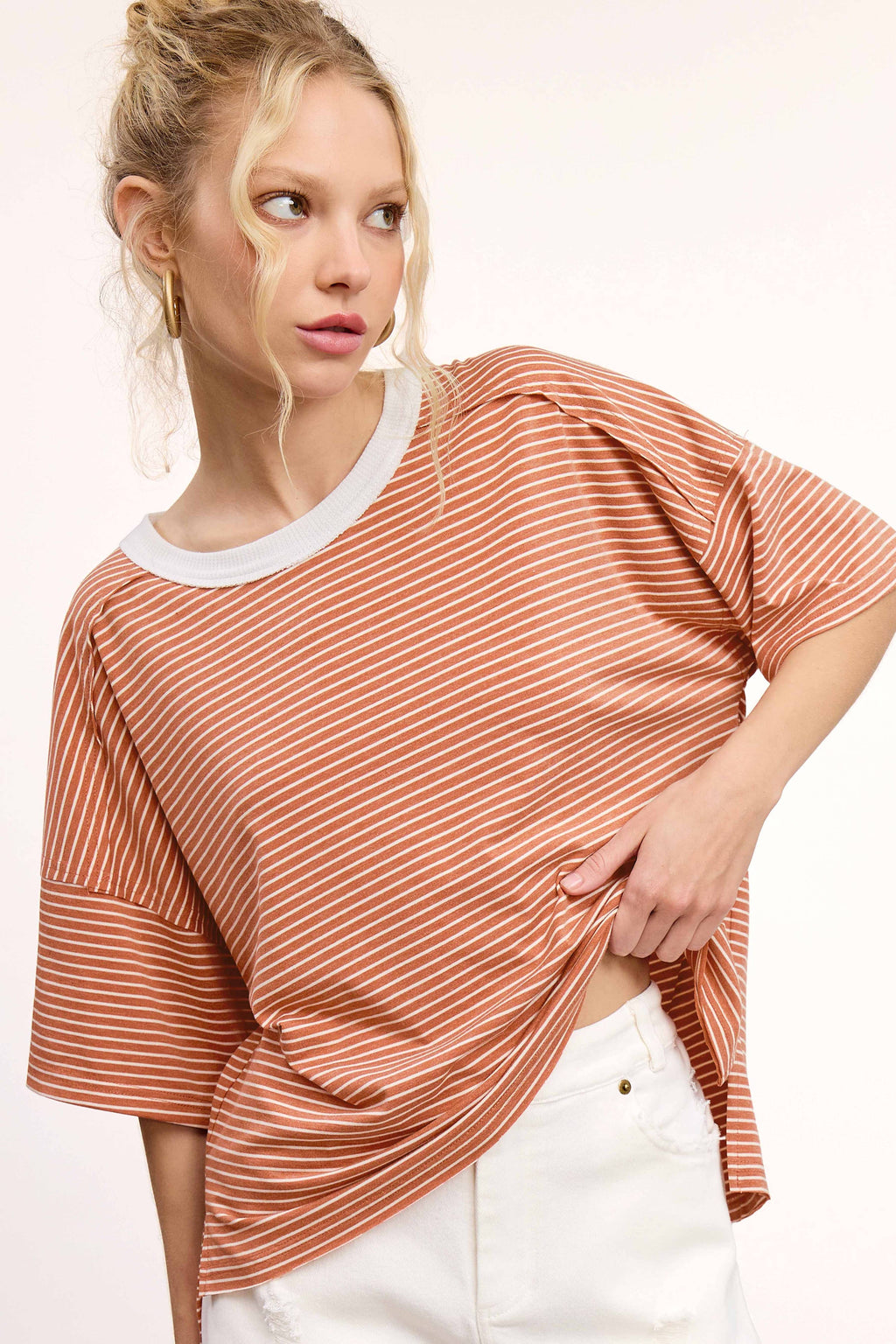 Basic Striped Drop Shoulder Top