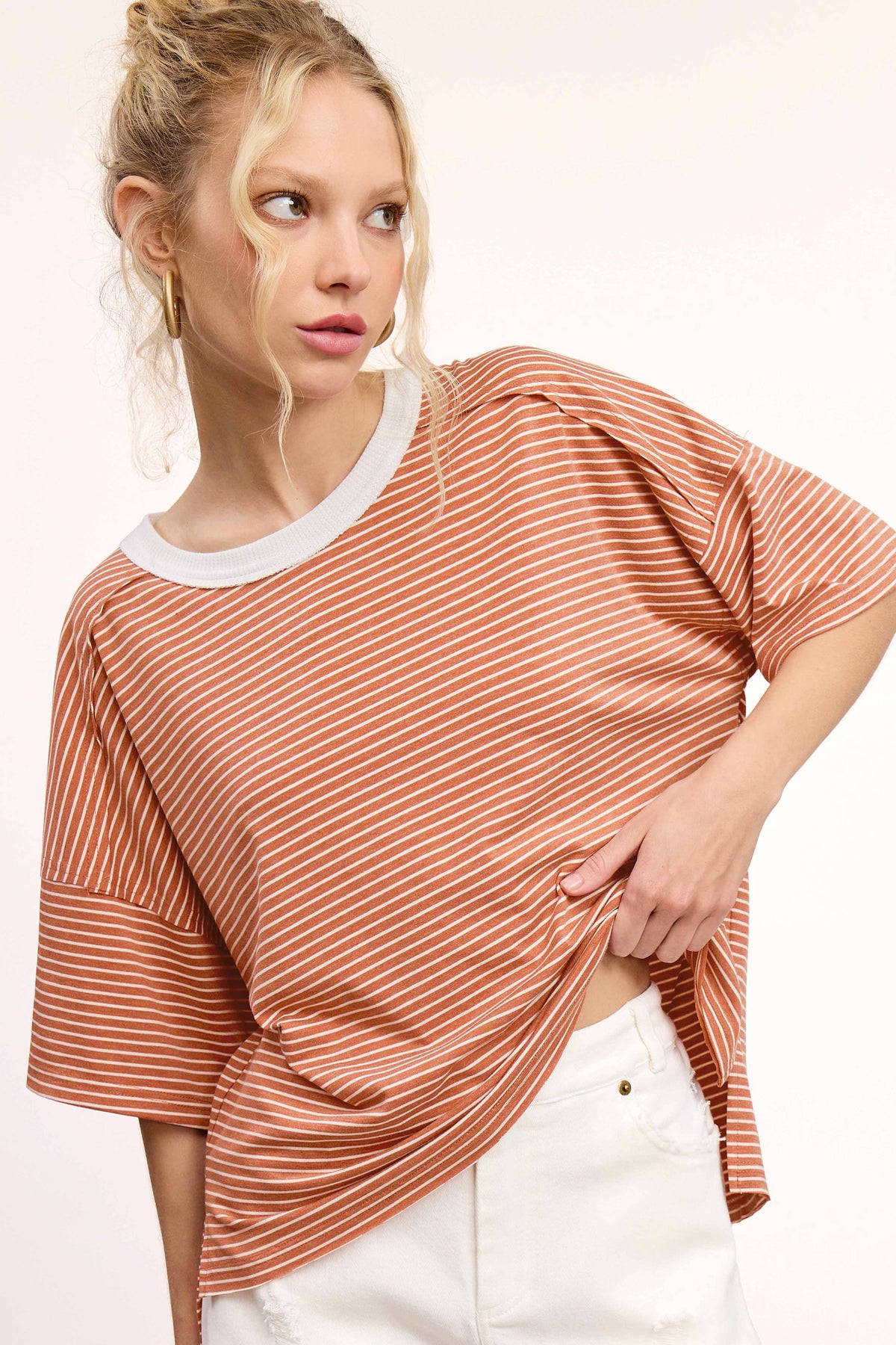 Basic Striped Drop Shoulder Top