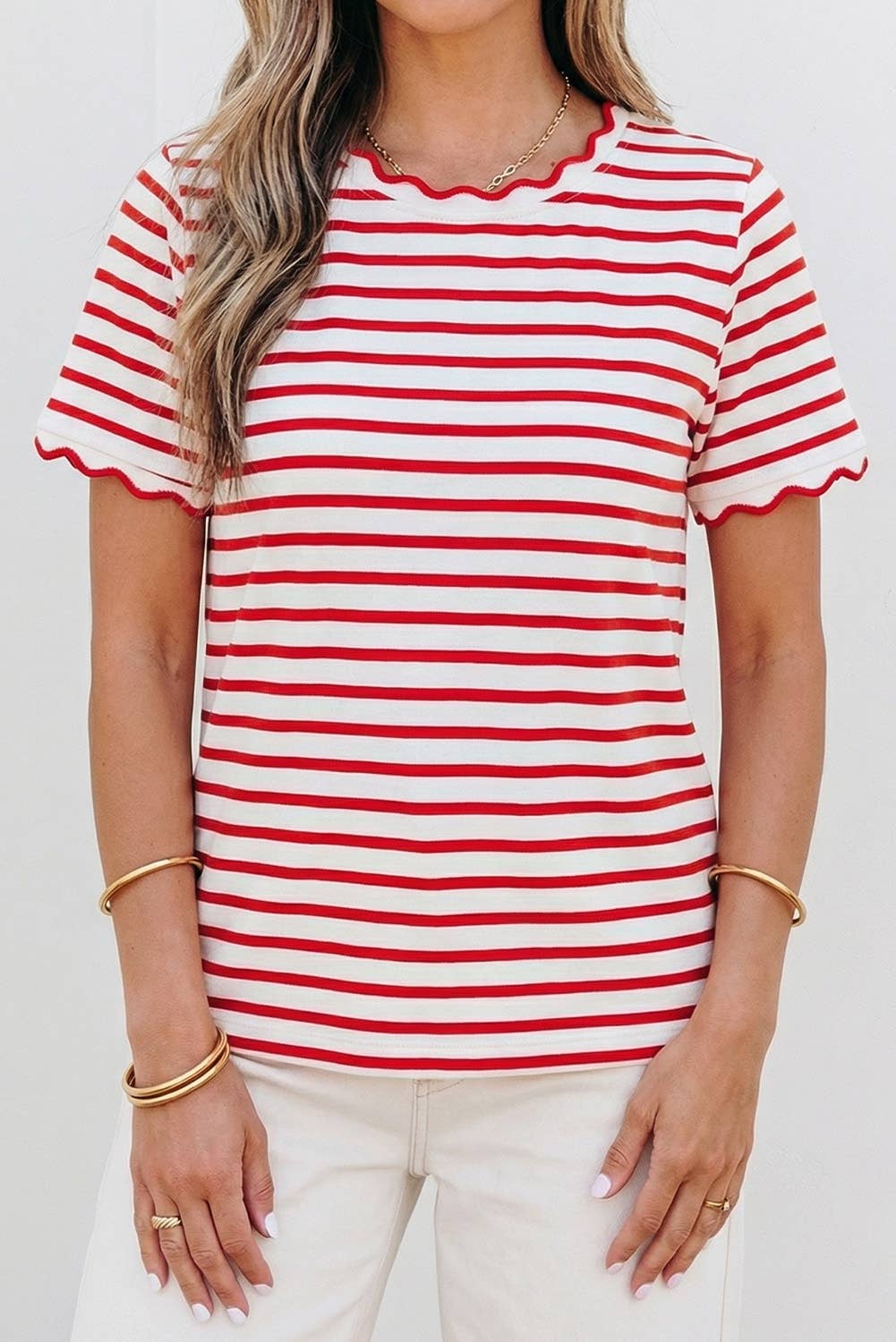 Stripe Scalloped Trim Top