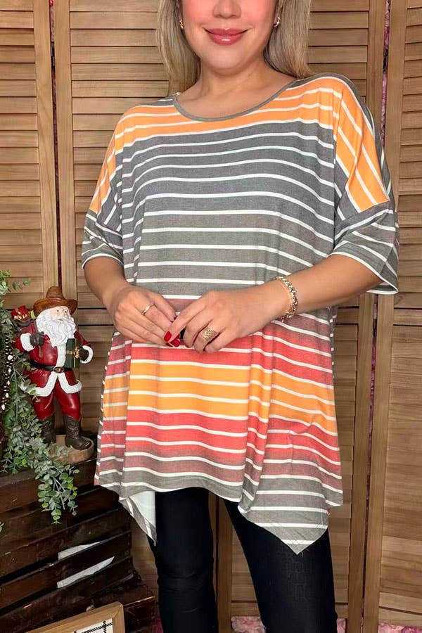Striped irregular bottom blouse