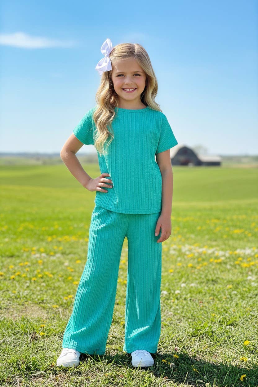 Girl’s Knit turquoise top & pant sets